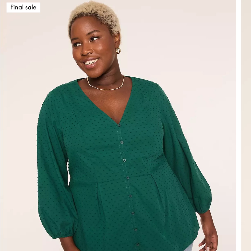 Lane Bryant Nwt Size 20 Green V-Neck Button-Front Women's Top